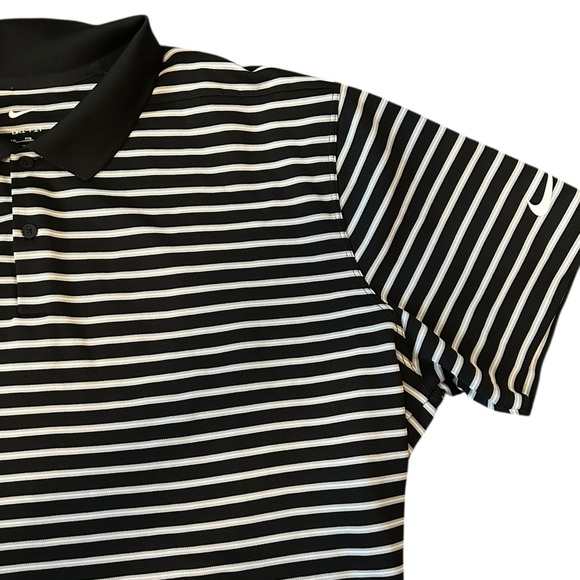 Nike‎ Polo Shirt Mens XXL Black White Gray Stripes Dri-Fit Short Sleeve Golf - Picture 1 of 4